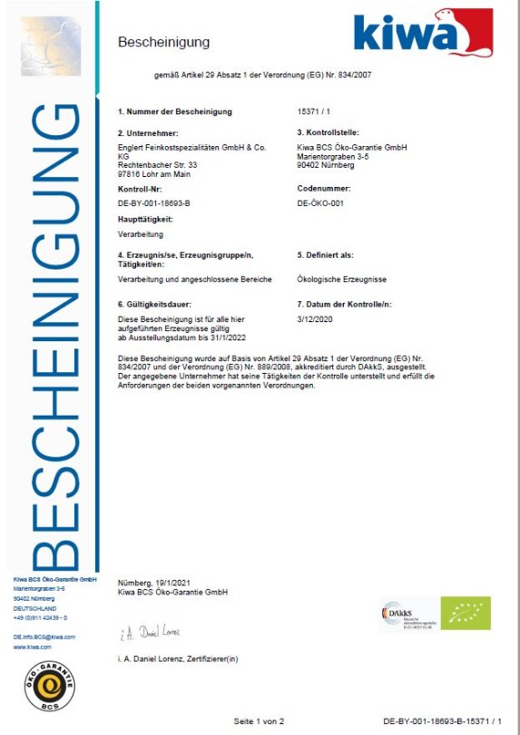BIO Zertifizierung Englert